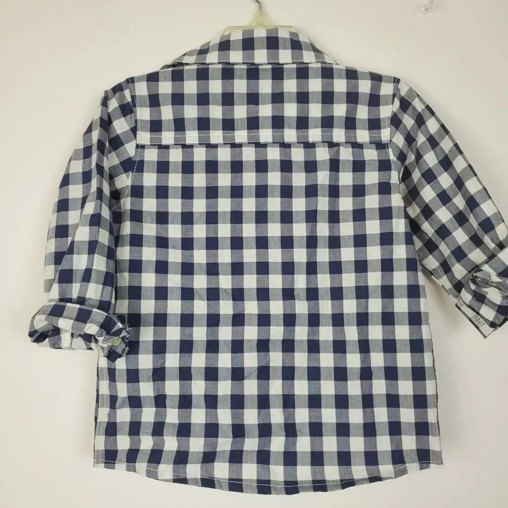 Carter's Boys Plaid Button Long Sleeve Shirt 24M‎ Blue White Red Dinosaur